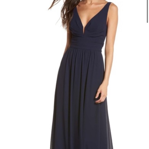 NWT Lulus Wired V Neck Long Chiffon Gown in Navy - Picture 2 of 11